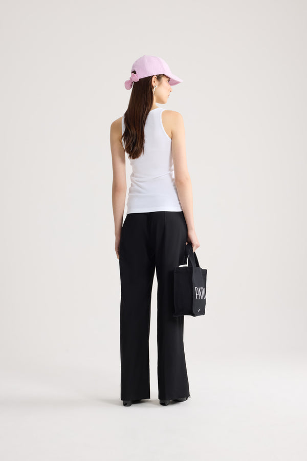 Patou - Organic cotton knot strap tank top - White - White knot strap tank top. Strap with pink knot. Pink embroidered Patou logo on the front.
