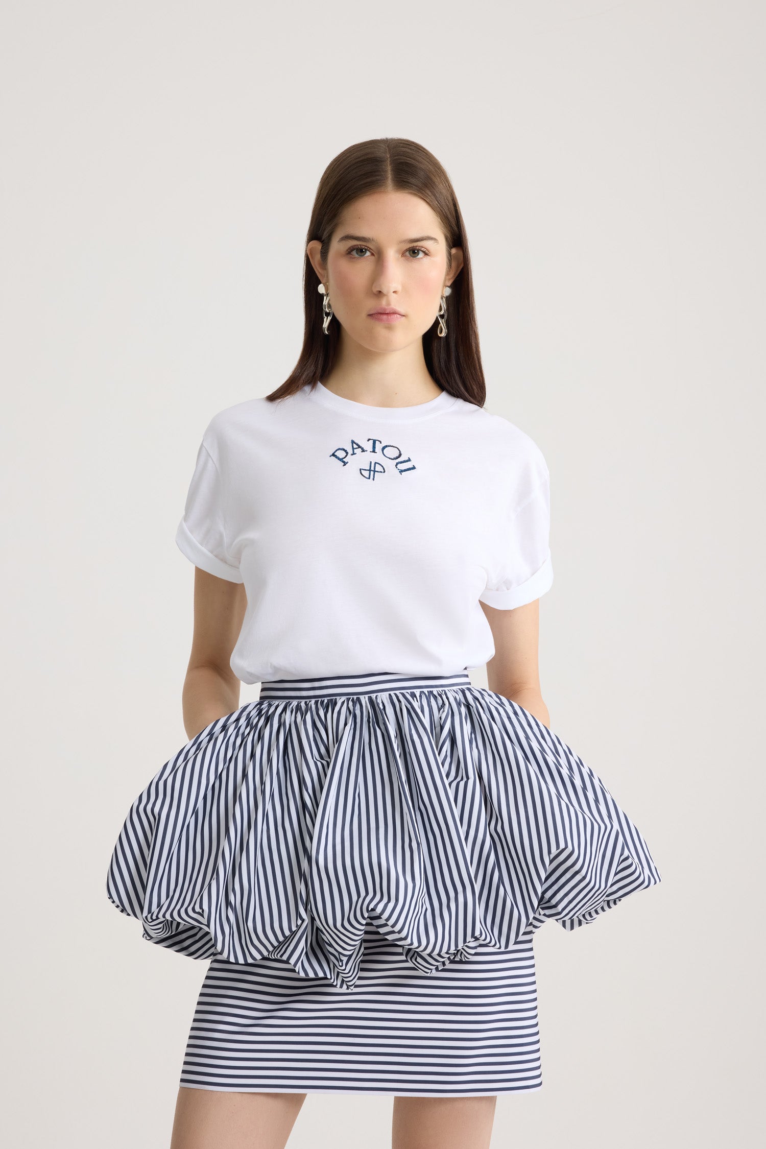 Patou - Organic cotton polo T-shirt - White - White polo T-shirt. Short sleeves. Navy blue embroidered Patou logo on the front.