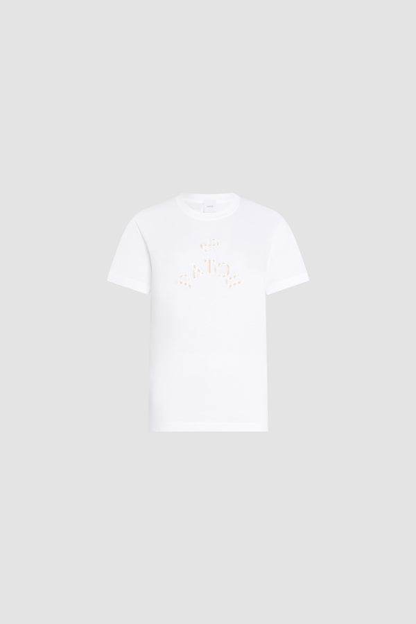 Patou - Organic Cotton Patou JP Poplin T-Shirt - White - White t-shirt. Organic cotton material. Round collar. Patou JP embroidery on the front.