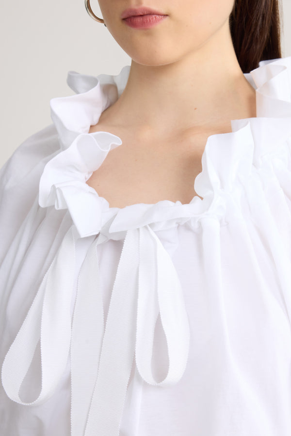 Patou - Kurzes voluminöses Top aus Bio-Baumwolle - White - Kurzes voluminöses weißes Top. Elastischer Ausschnitt mit Kordelzügen. Kurze Ärmel.