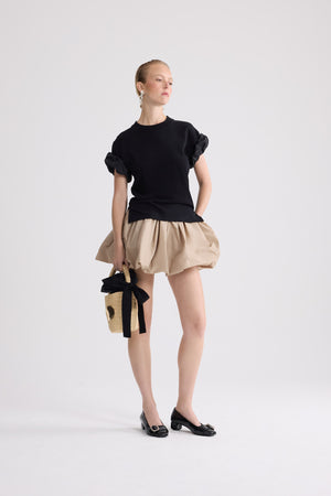 Organic cotton T-shirt with faille sleeve details