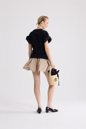 Organic cotton T-shirt with faille sleeve details