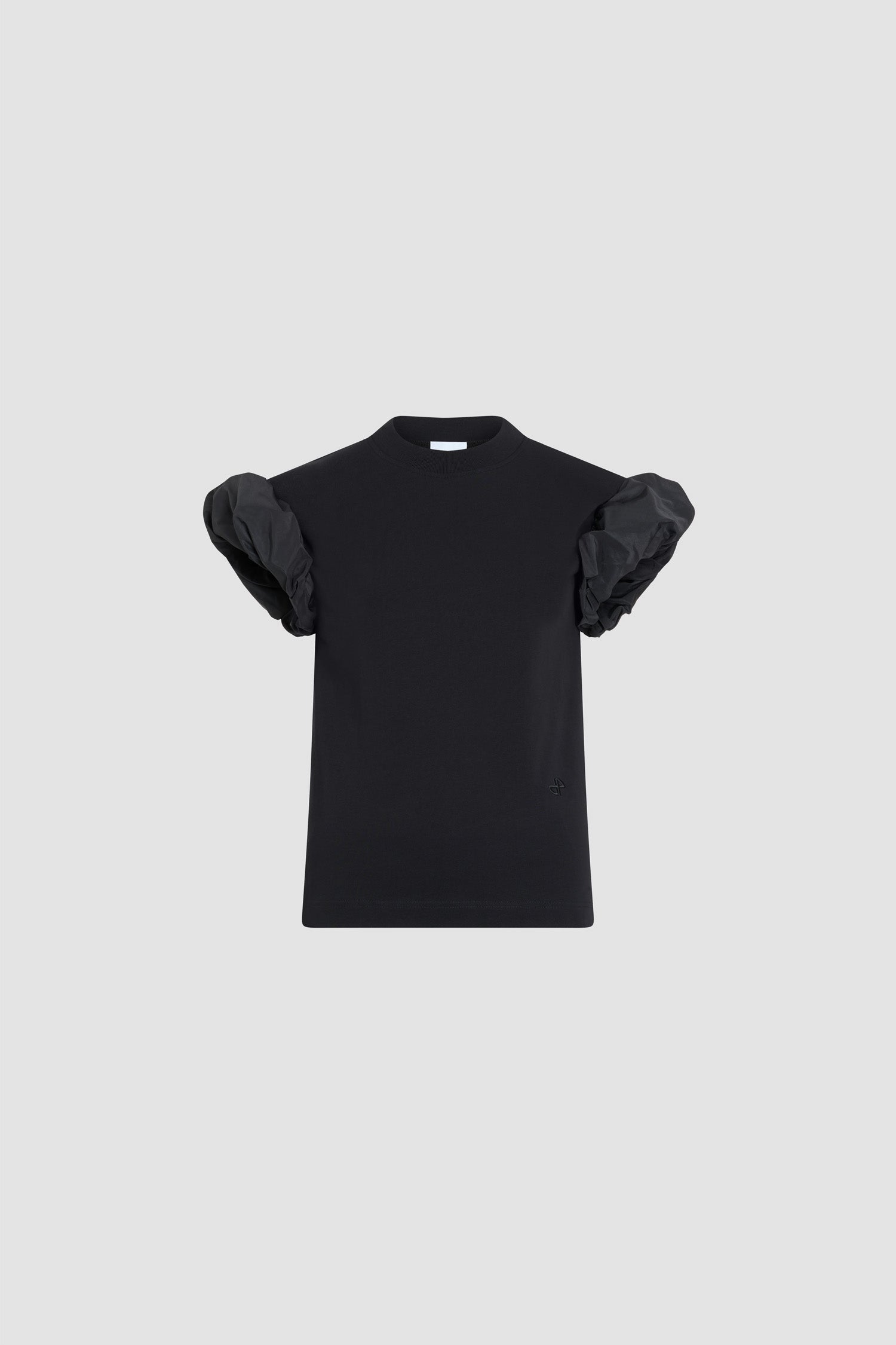 Patou - Organic cotton T-shirt with faille sleeve details - Black - Black organic cotton T-shirt with faille details on the sleeves. Tone-on-tone embroidered JP logo on the front.