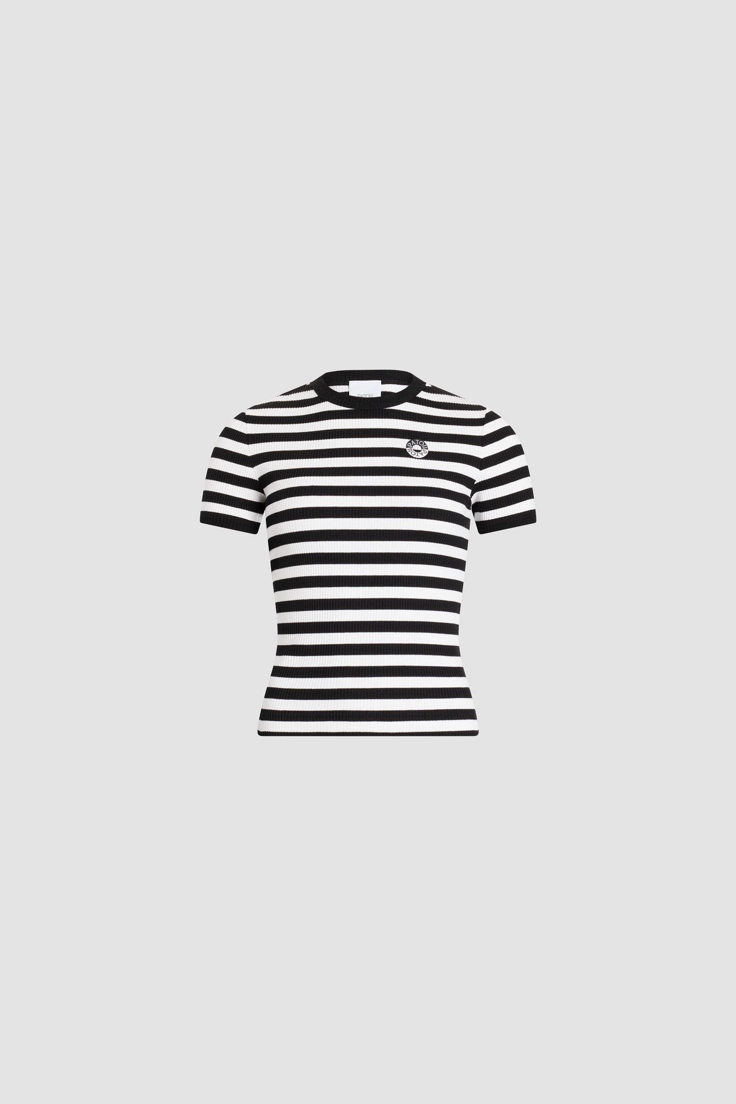 Patou - 코튼 골지 스트라이프 티셔츠 - Black White Stripes - 블랙 앤 화이트 스트라이프 티셔츠. 코튼 혼방 소재. 짧은 소매. 라운드넥.