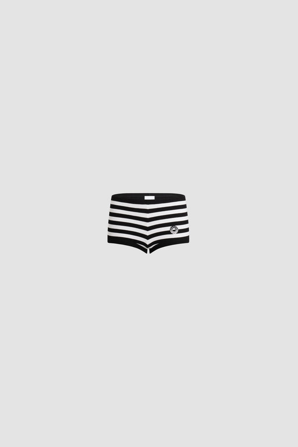 Patou - ストライプコットン リブショートパンツ - Black White Stripes - ブラック＆ホワイトカラーのストライプ ショートパンツ。コットン混紡素材。伸縮性のあるウエスト。