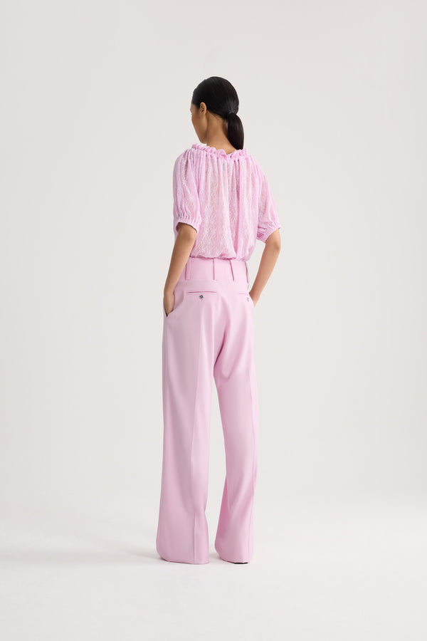 Patou - Voluminous polyamide lace top - Pink Parfait - Voluminous pink lace top. High collar. Short sleeves.