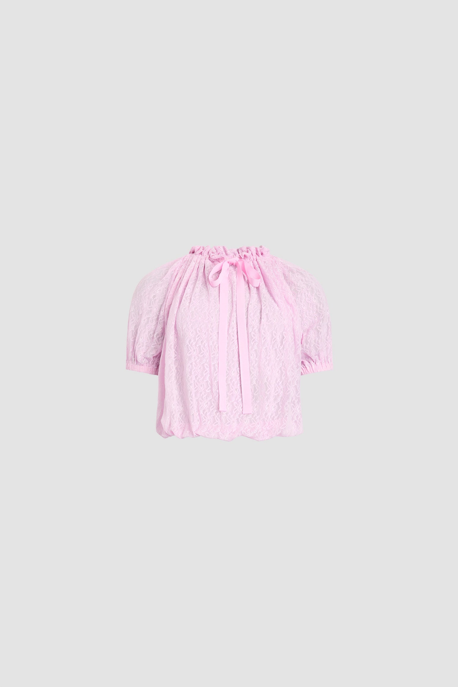 Patou - Top voluminoso in pizzo di poliammide - Pink Parfait - Top voluminoso in pizzo rosa. Collo alto. Maniche corte.