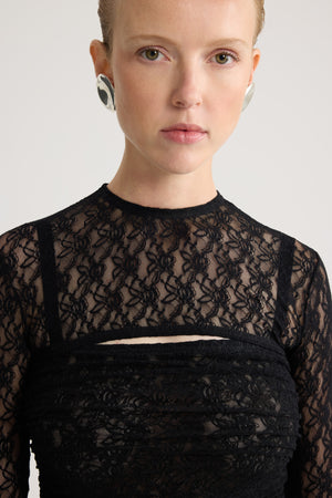 Polyamide lace twinset mini dress with detachable top