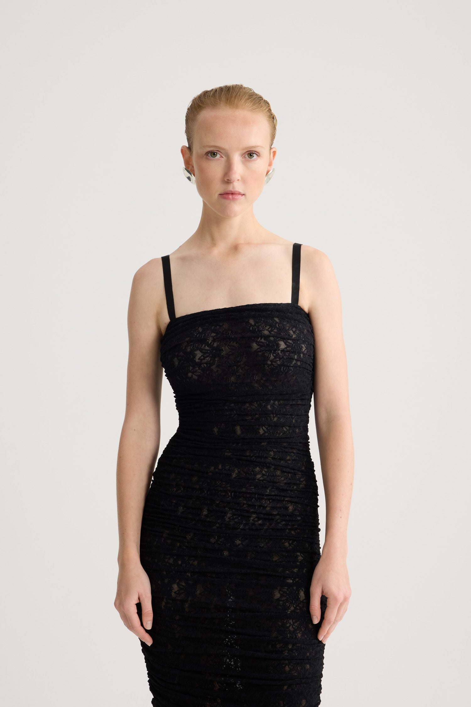 Patou - Polyamide lace twinset mini dress with detachable top - Black - Black lace twinset mini dress with detachable top. Long sleeves. Sheath silhouette.