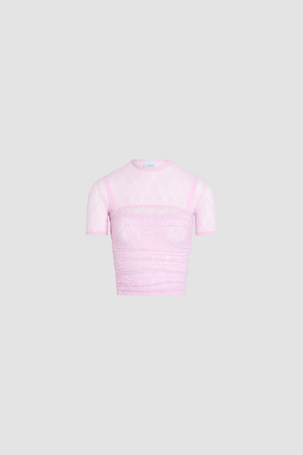 Patou - Top twinset staccabile in pizzo di poliammide - Pink Parfait - Top twinset staccabile in pizzo rosa. Maniche corte.