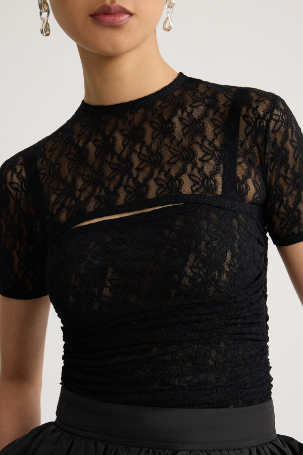 Patou - Polyamide lace detachable twinset top - Black - Black lace detachable twinset top. Short sleeves.