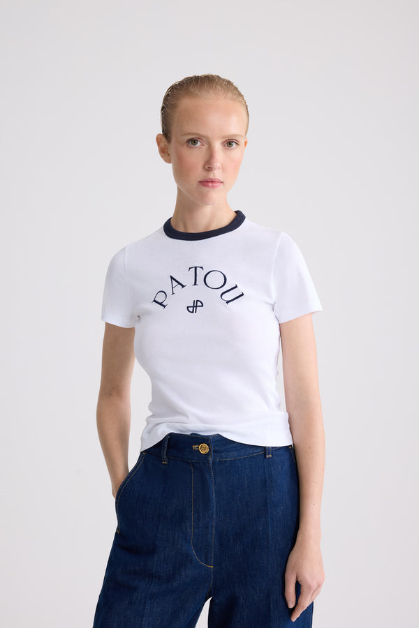 Patou - Organic Cotton Fitted JP T-Shirt - White - White t-shirt. Organic cotton material. Fitted cut. Round collar. Patou JP embroidery.