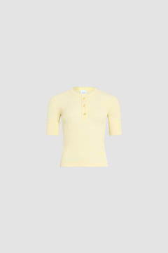 Buttoned ribbed organic cotton blend T-shirt