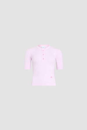 Buttoned ribbed organic cotton blend T-shirt