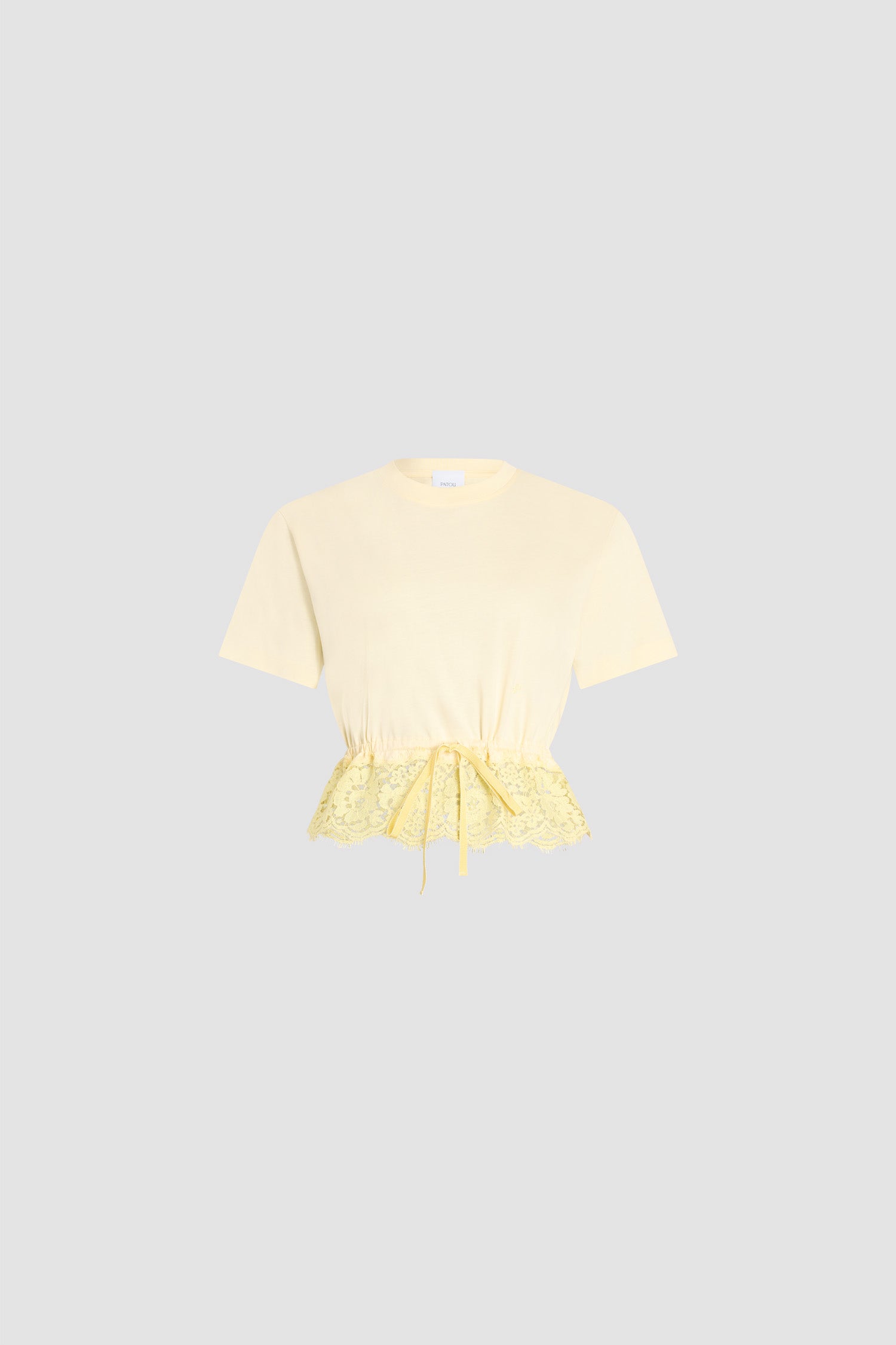 Patou - T-Shirt Corta in Pizzo di Cotone - Lemonade - T-shirt corta giallo chiaro. Materiale in cotone. Nodo in pizzo in vita.
