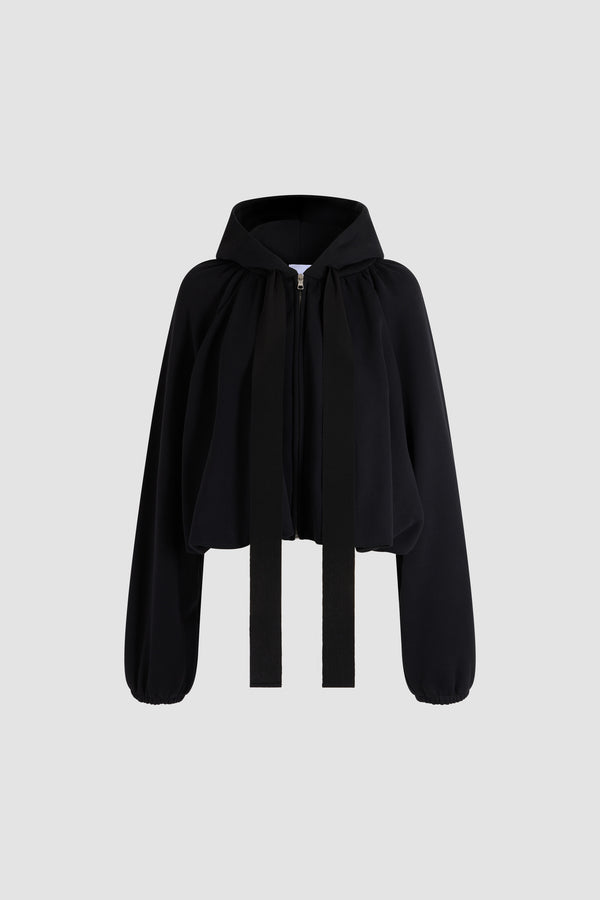 Patou - Organic cotton volume zip-up hoodie - Black - Black organic cotton hoodie. Relaxed fit. Front zip closure. Hood with adjustable drawstrings.