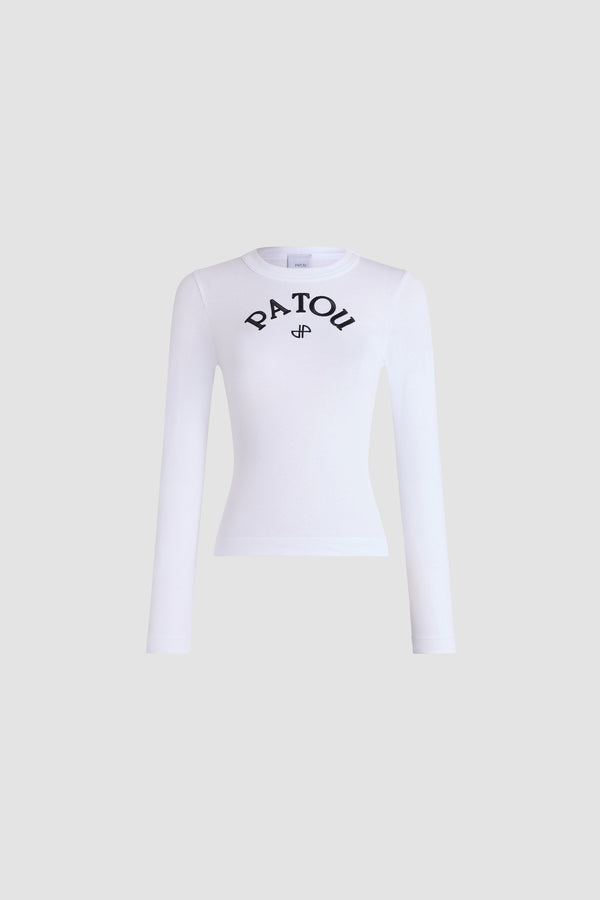 Patou - Langarm-T-Shirt aus Bio-Baumwolle - White - Weißes T-Shirt aus Bio-Baumwolle. Lange Ärmel. Runder Ausschnitt. Patou-Logo und kontrastierendes JP-Monogramm vorne. Gerade Passform.