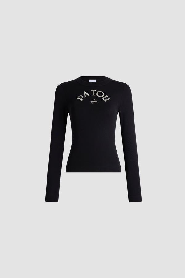 Patou - Langarm-T-Shirt aus Bio-Baumwolle - Black - Schwarzes T-Shirt aus Bio-Baumwolle. Lange Ärmel. Runder Ausschnitt. Patou-Logo und kontrastierendes JP-Monogramm vorne. Gerade Passform.