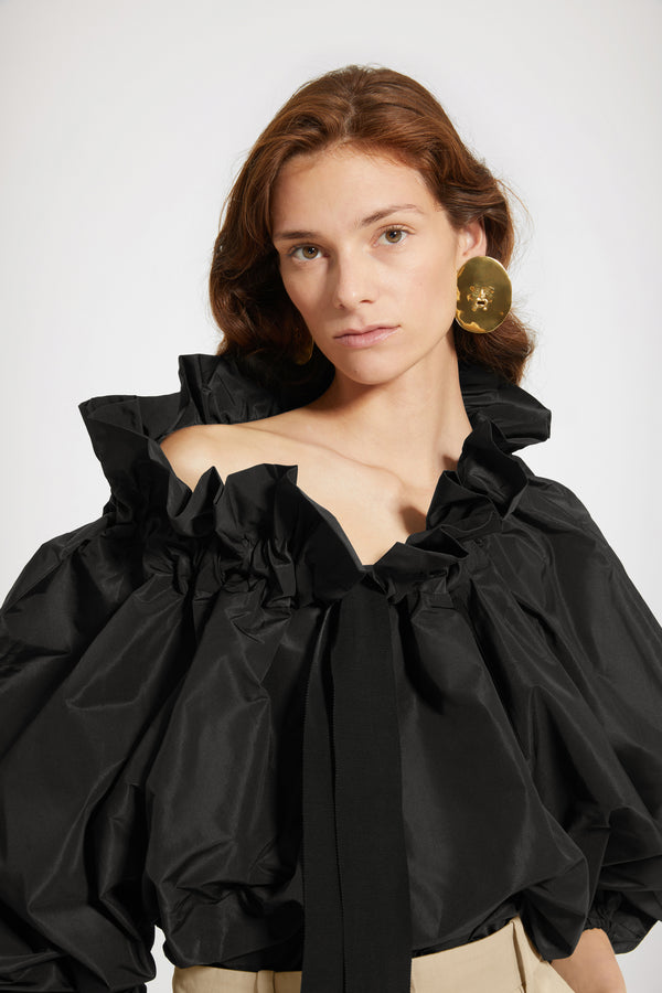 Patou - Boucles d’oreilles visage en laiton - Gold - Quand le bijou devient totem.Boucles d’oreilles en laiton doré décorées de découpes en forme de visage inspiré par la Bocca della Verità.