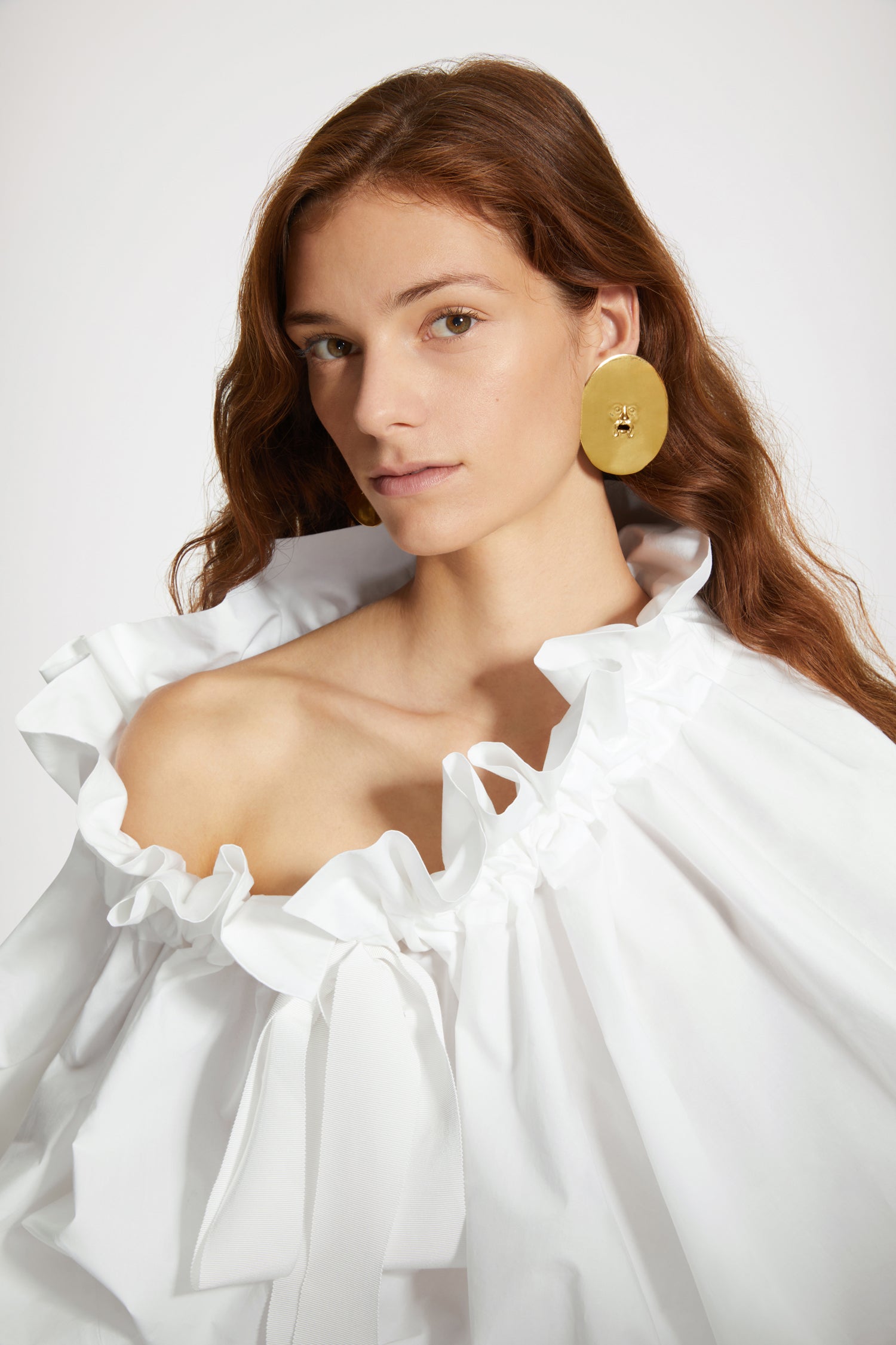 Patou - Large face brass clip-on earrings - Gold - An iconic face becomes timeless as contemporary jewellery,Large gold-plated brass clip-on earrings with “Bocca della Verità”-inspired design.