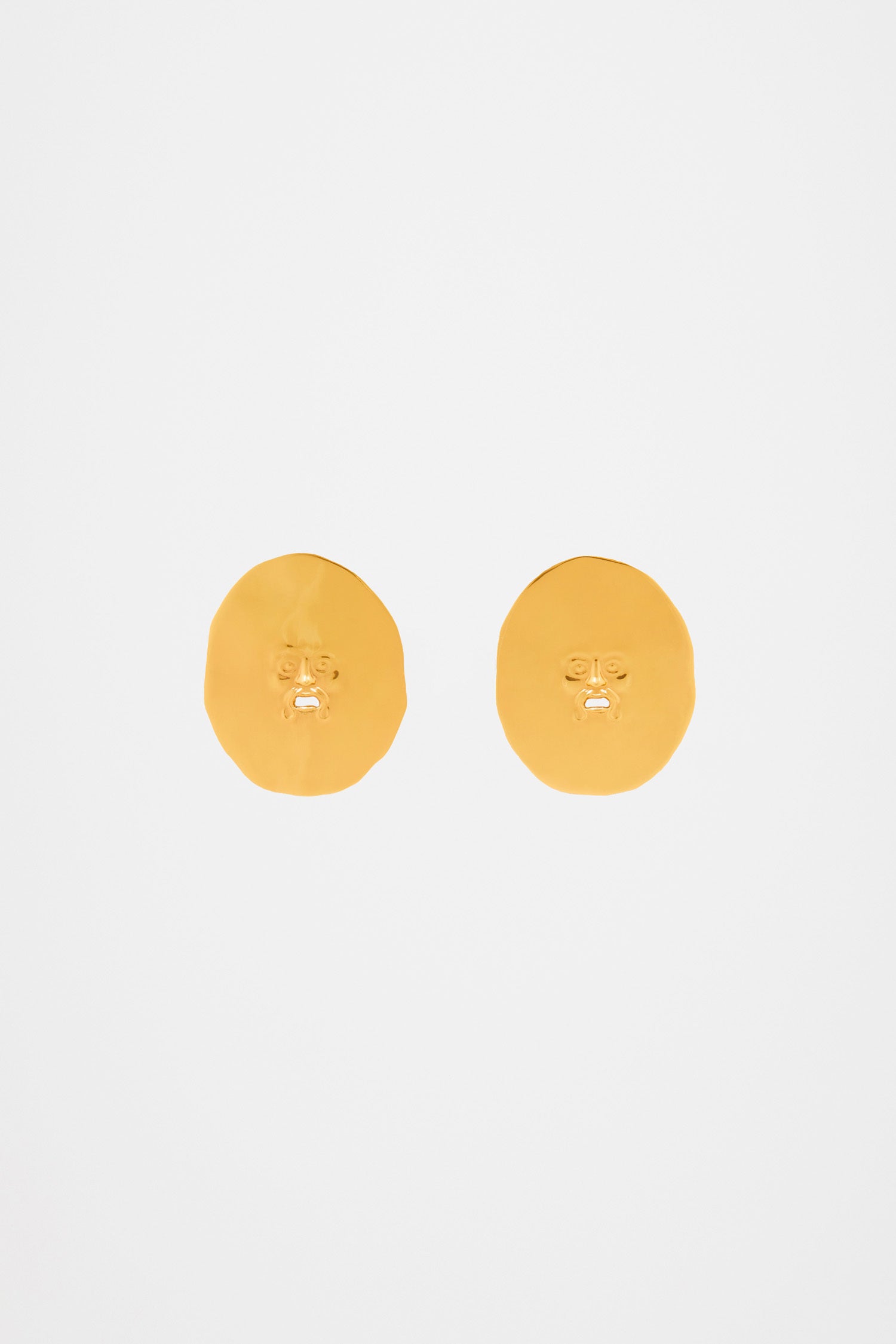 Patou - Large face brass clip-on earrings - Gold - An iconic face becomes timeless as contemporary jewellery,Large gold-plated brass clip-on earrings with “Bocca della Verità”-inspired design.