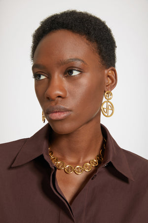 Boucles d'oreilles pendantes JP en laiton doré