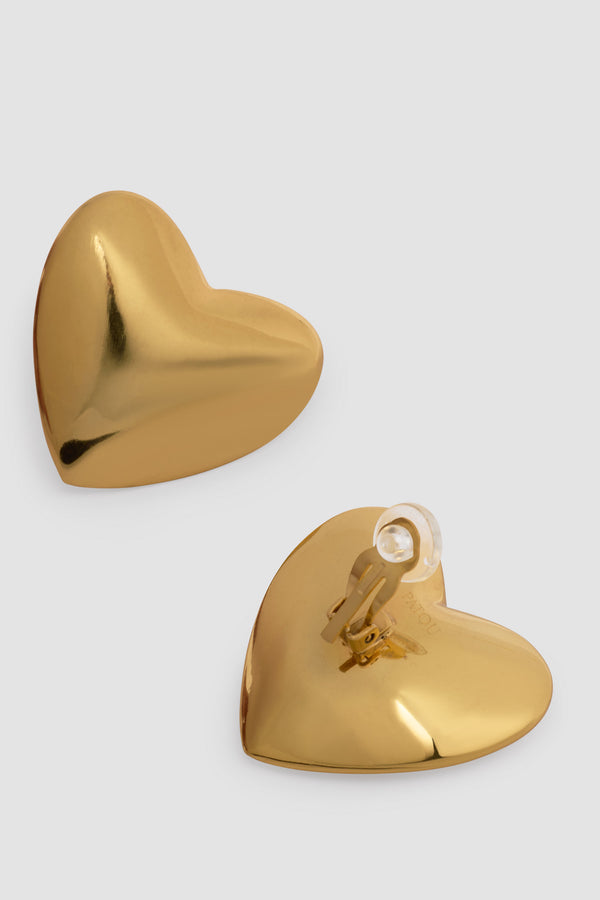 Patou - 골드 플레이티드 브라스 소재 하트 클립온 이어링 - Gold - 골드 도금 브라스 소재. 하트 디자인. 클립온 스타일
