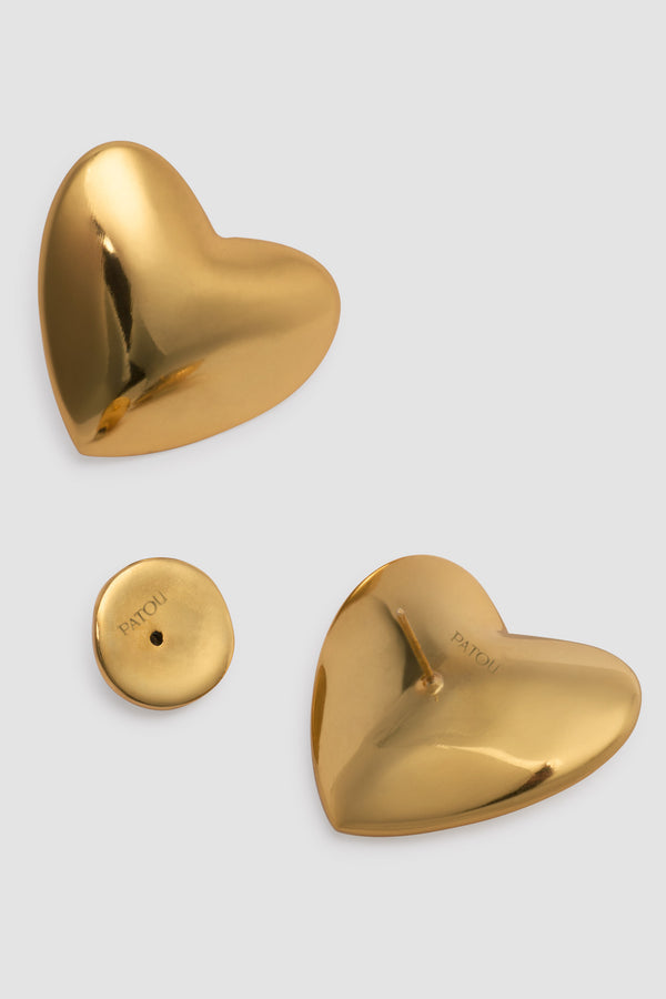 Patou - Boucles d&#39;oreilles cœur en laiton doré - Gold - Boucles d&#39;oreilles en laiton doré. Forme cœur. Fermoir adapté aux oreilles percées.