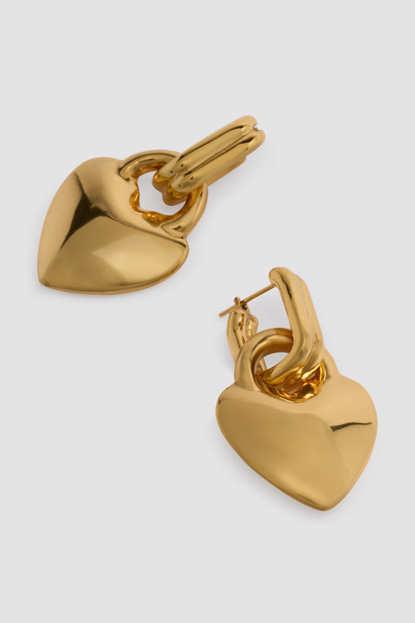 Patou - Créoles à cœur en laiton doré - Gold - Créoles en laiton doré. Forme cœur. Fermoir adapté aux oreilles percées.