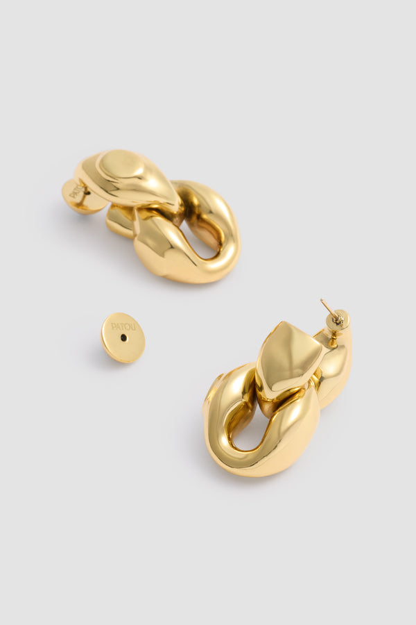 Patou - 골드 플레이티드 브라스 소재 시그넷 더블 이어링 - Gold - 골드 플레이티드 브라스 이어링. 시그넷 링 스타일 링크. 피어싱한 귀에 사용하는 푸시 스터드 클로저.