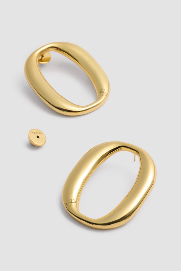 Patou - Boucles d’oreilles ovales en laiton doré - Gold - Boucles d’oreilles en laiton doré. Modèle ovale. Monogramme JP gravé. Fermoir poussette convenant aux oreilles percées.