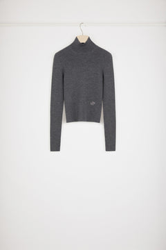 Ribbed high neck jumper in sustainable wool blend