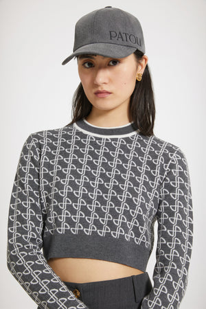 Cropped jumper in sustainable wool jacquard