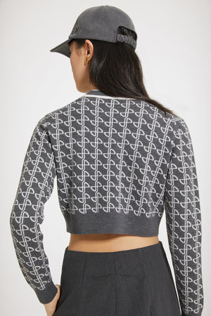 Cropped jumper in sustainable wool jacquard