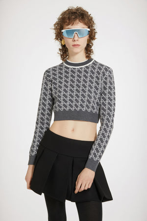 Cropped jumper in sustainable wool jacquard