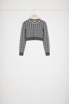 Cropped jumper in sustainable wool jacquard