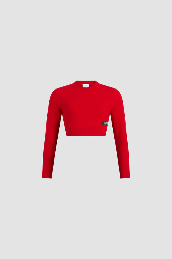 Patou - Cropped jumper in wool and cashmere - Madder Red - Madder Red Merino wool and cashmere jumper. Cropped silhouette. Crewneck. Ribbed collar, cuffs and hem. Embroidered JP at the front.