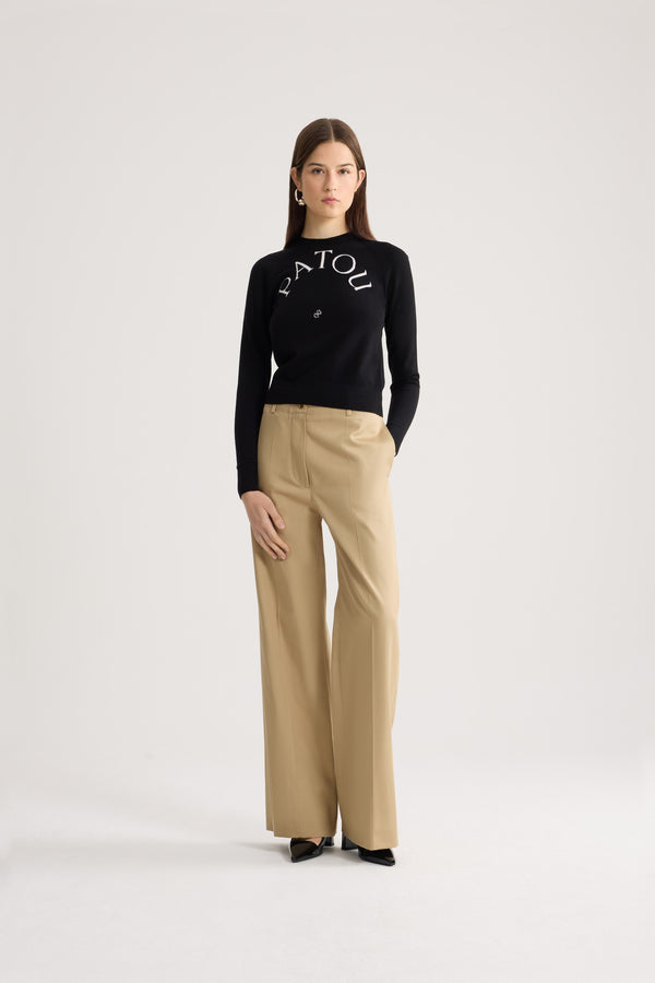 Patou - Patou wool blend jumper - Black - Black Merino wool blend jumper. Crewneck. White jacquard Patou logo and monogram at the front.