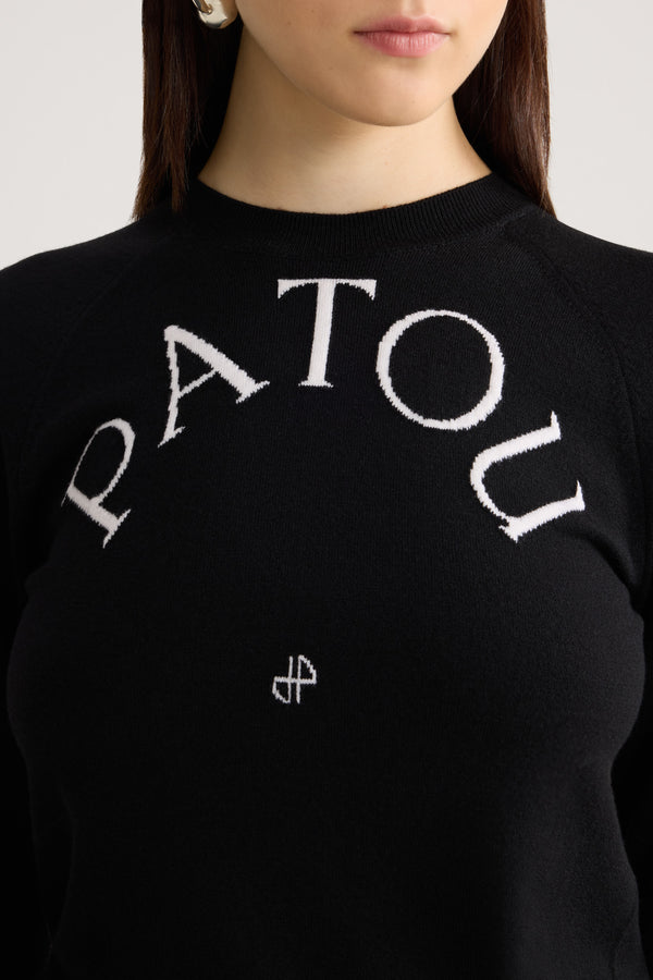 Patou - Patou wool blend jumper - Black - Black Merino wool blend jumper. Crewneck. White jacquard Patou logo and monogram at the front.