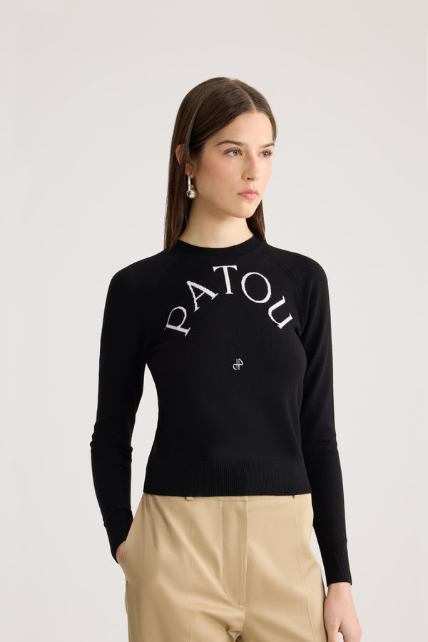 Patou - Patou wool blend jumper - Black - Black Merino wool blend jumper. Crewneck. White jacquard Patou logo and monogram at the front.