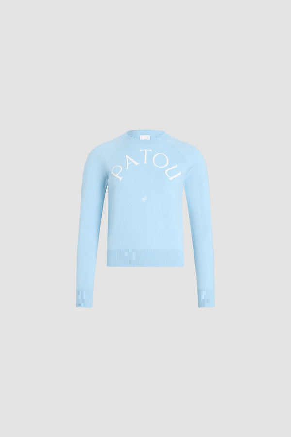 Patou - Blended Wool Long Sleeve Jacquard Sweater - Riviera Blue - Sky blue blended wool jacquard sweater. White Patou logo. Fitted cut. Round neck.