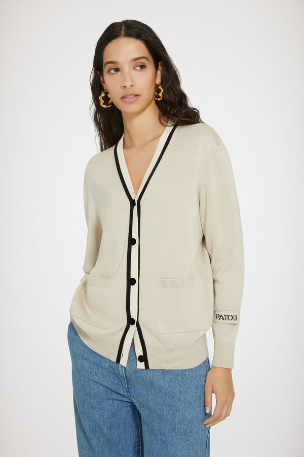 Patou - Contrast collar cardigan in cotton and wool