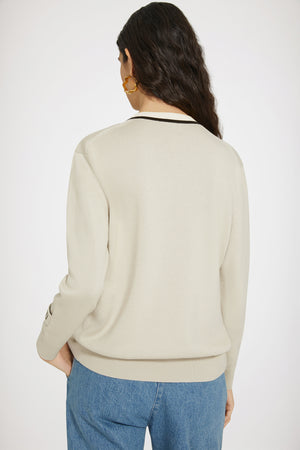 Cardigan con collo a contrasto in cotone e lana