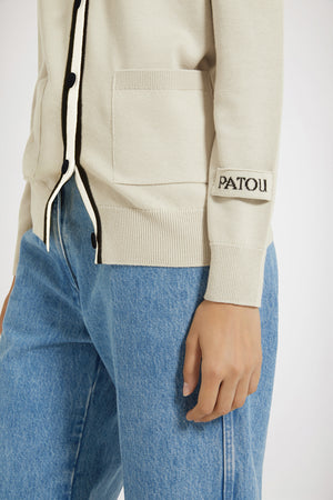 Cardigan con collo a contrasto in cotone e lana