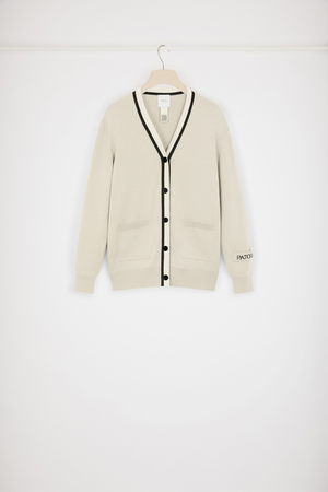 Cardigan con collo a contrasto in cotone e lana