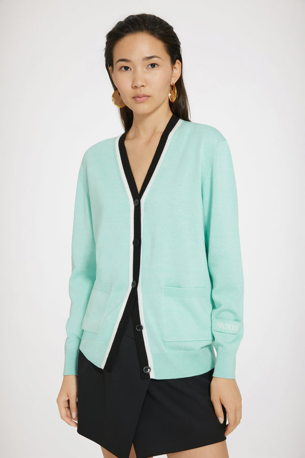 Patou - Contrast collar cardigan in cotton and wool