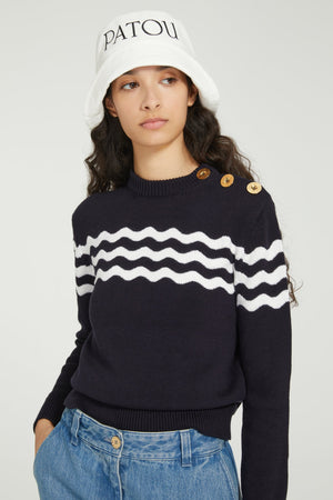 Marinière con righe ondulate in cotone e lana merino