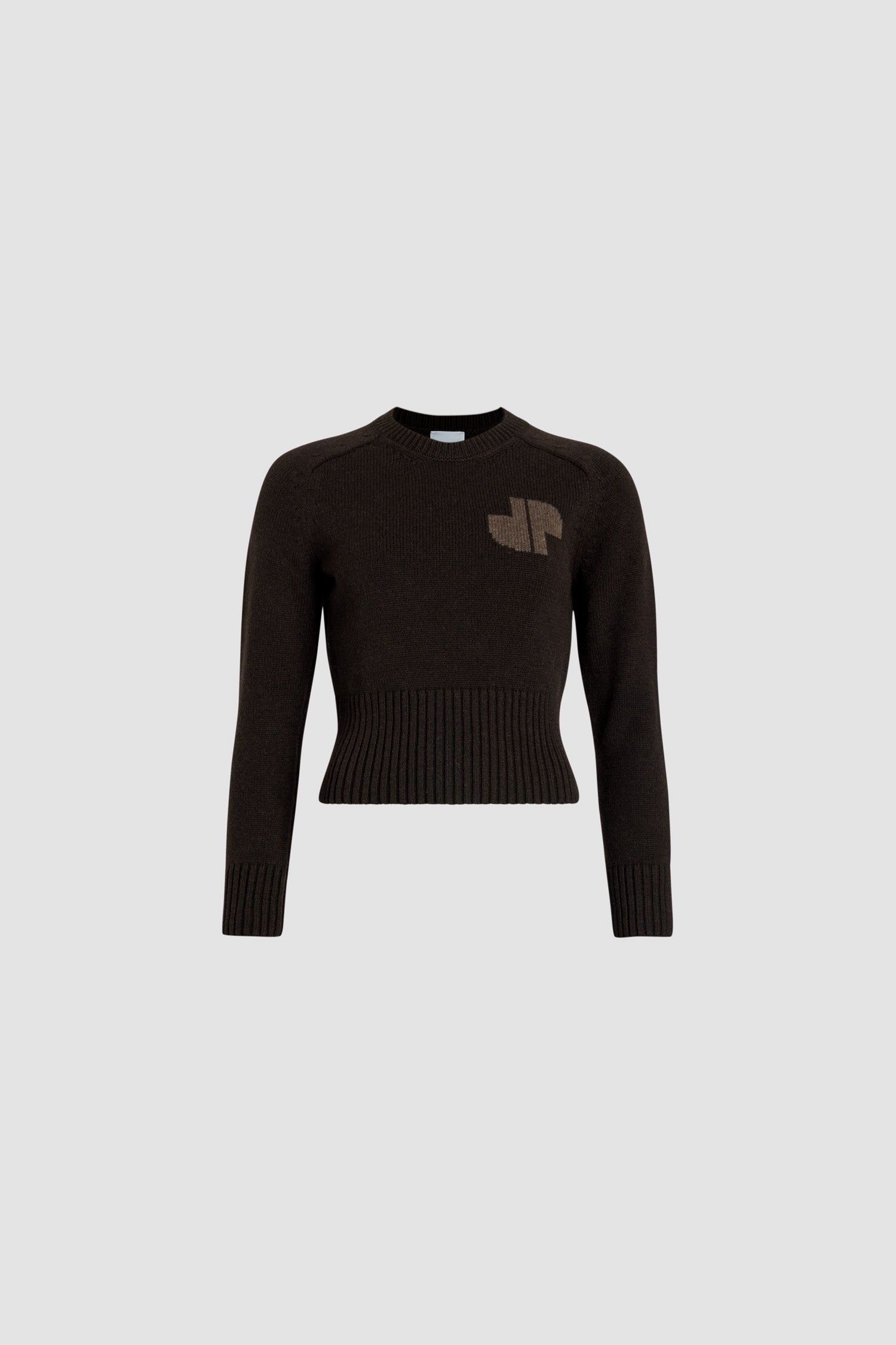 Patou - JP jumper in sustainable wool and cashmere - Mink brown - Mink Brown sustainable wool and cashmere jumper. Round neck. Ribbed collar, cuffs and hem. Stylised JP monogram at the chest.