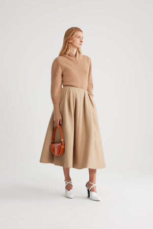 Wrap collar jumper in sustainable wool and cashmere