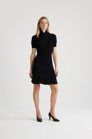 Wrap front dress in sustainable wool and cashmere